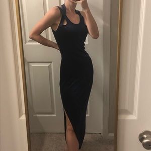 Thrifted Navy Crushed Velvet Slit Dress